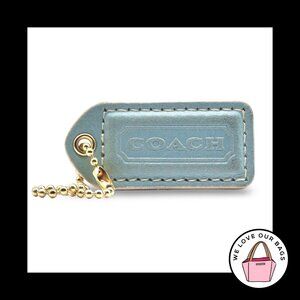2" Med Y2K VINTAGE COACH Baby Blue Leather Brass Fob Bag Charm Keychain Hang Tag